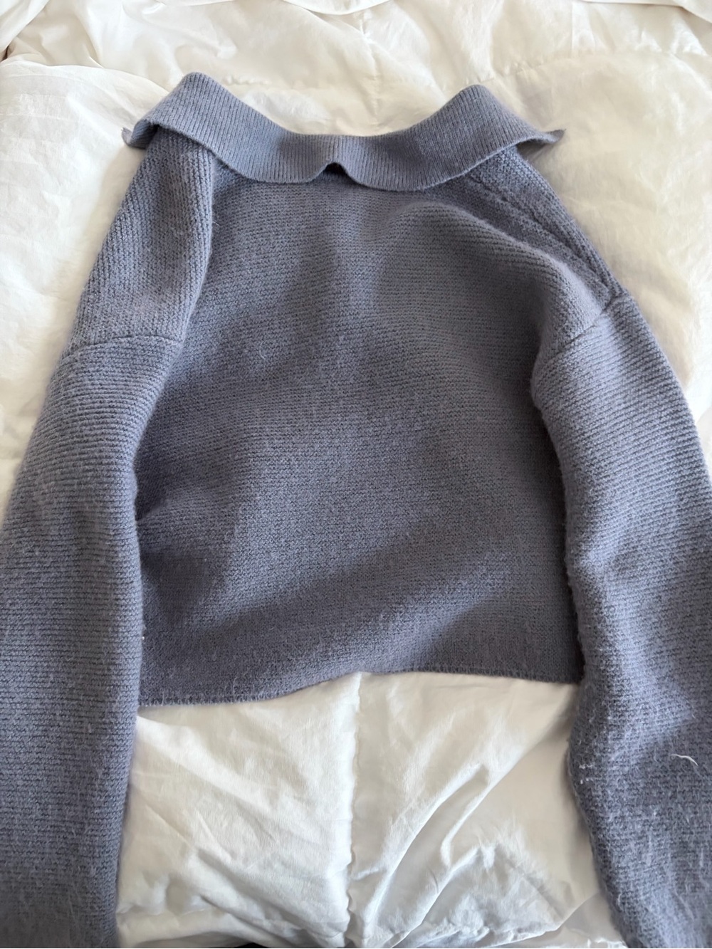 NIA Cropped Polo Knit Sweater in Slate Blue - Picture 3 of 3